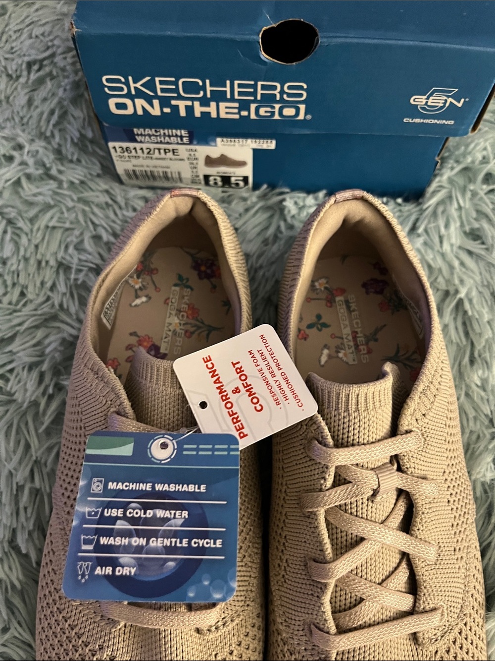 SKECHERS GO STEP LIGHT NIB Women's Knit Lace-Up Sneakers - Taupe Size 8.5 - Picture 3 of 9